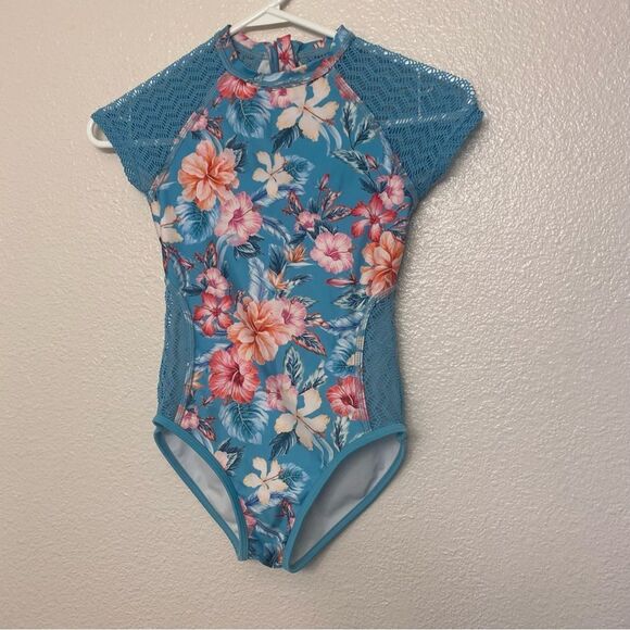 Art Class Girls One Piece Surf Floral Swimsuit Blue floral boho crochet M 8 - Picture 2 of 7